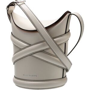 Alexander McQueen Cream Leather Cross-Wrap Bucket Bag
